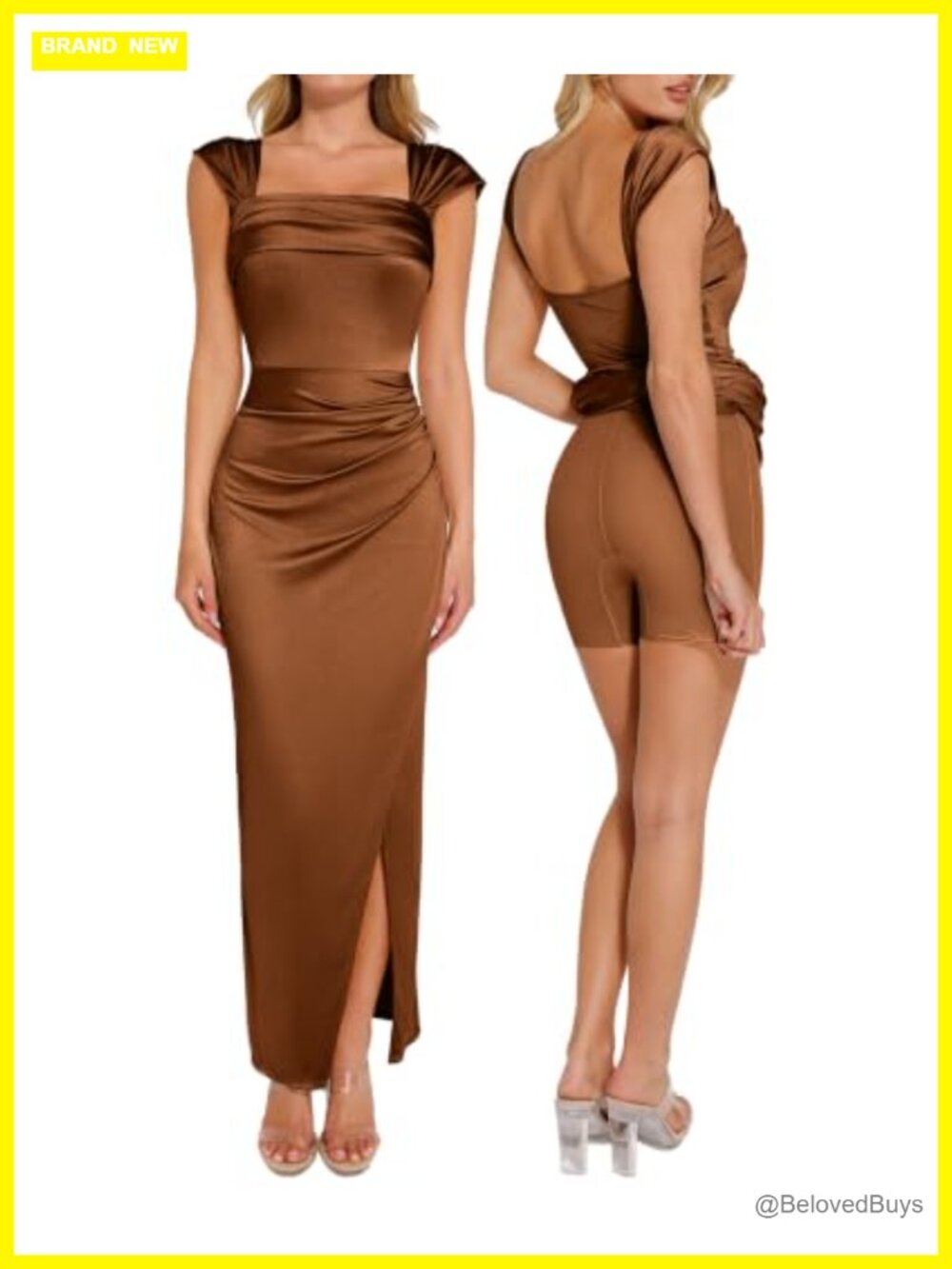 Off Shoulder Shapewear Maxi Dress Ruched High Slit Multi Way Wedding Guest